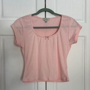 Faded Rose Pink Pointelle Bow Top Size L